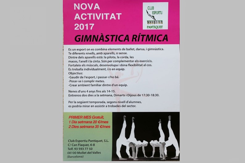 Nueva actividad deportiva a Gimnàs Pantiquet, Mollet del Vallès Gimnasia Rítmica